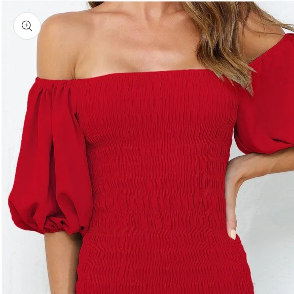 Velvi Women’s Skyla Shirred Midi Dress RED - Picture 3 of 8